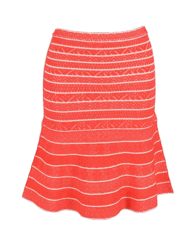 Herve Leger Striped Flared Skirt in Orange Rayon