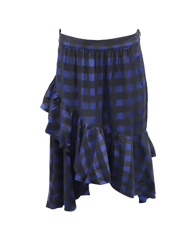 Temperley London Gathered Checked Skirt in Blue Acetate