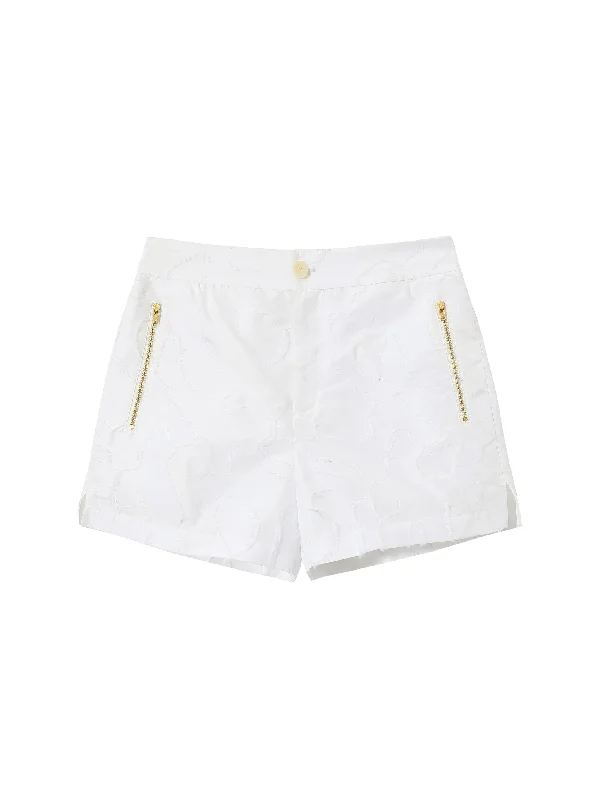 White Graphic Embroidered Shorts-Sample