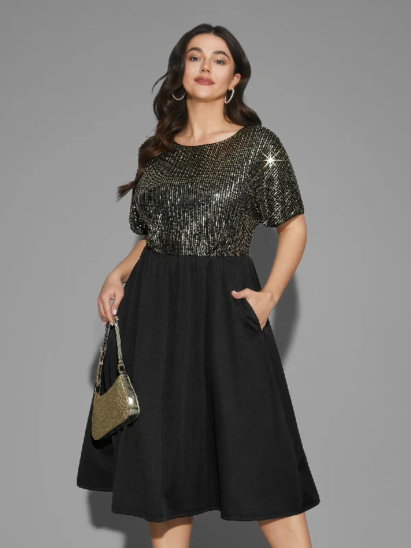 Sequin Patchwork Dolman Sleeve Dress