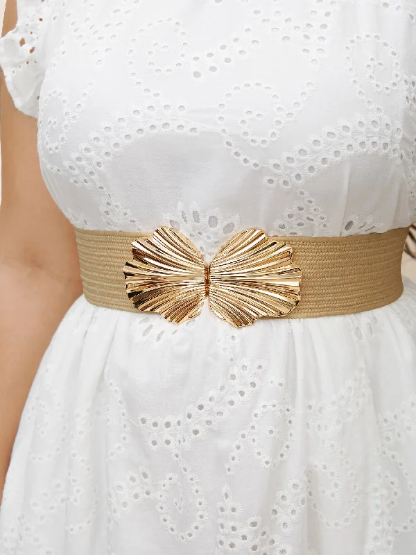 Shell Metal Buckle Detail Elastic Weave Belt