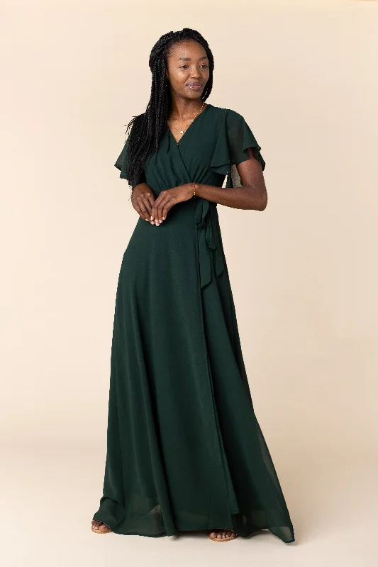 Naples Flutter Sleeve Wrap Maxi - Forest Green