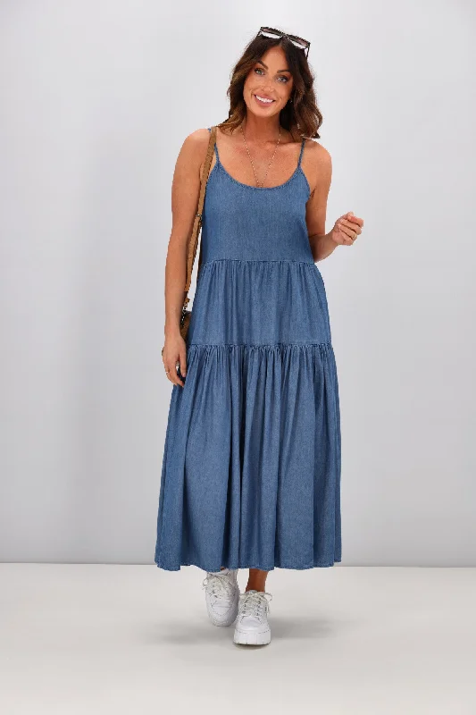 Shine On Label Frankie Chambray Maxi Dress Blue