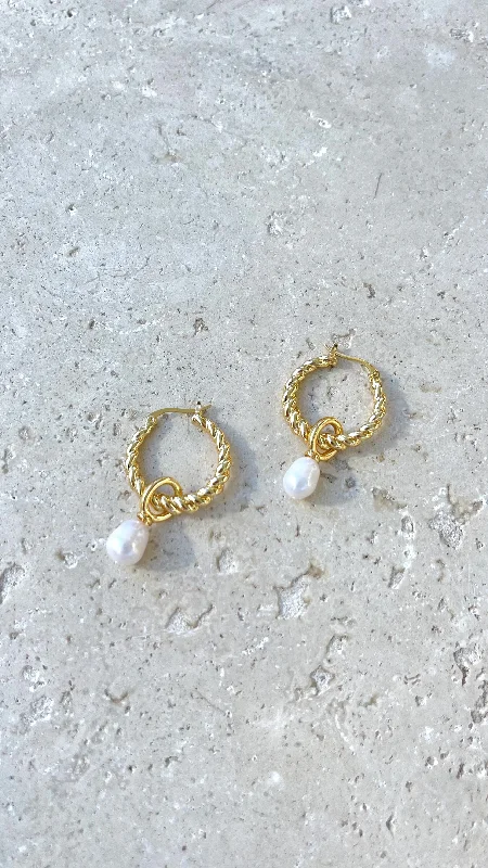 Twist Pearl Drop Earrings - Gold/Pearl